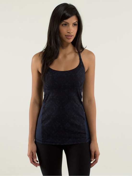 lululemon athletica Tops - Lululemon Yeah Yoga Tank Baroque Inkwell Navy Black Mesh Back Cross Strap 4